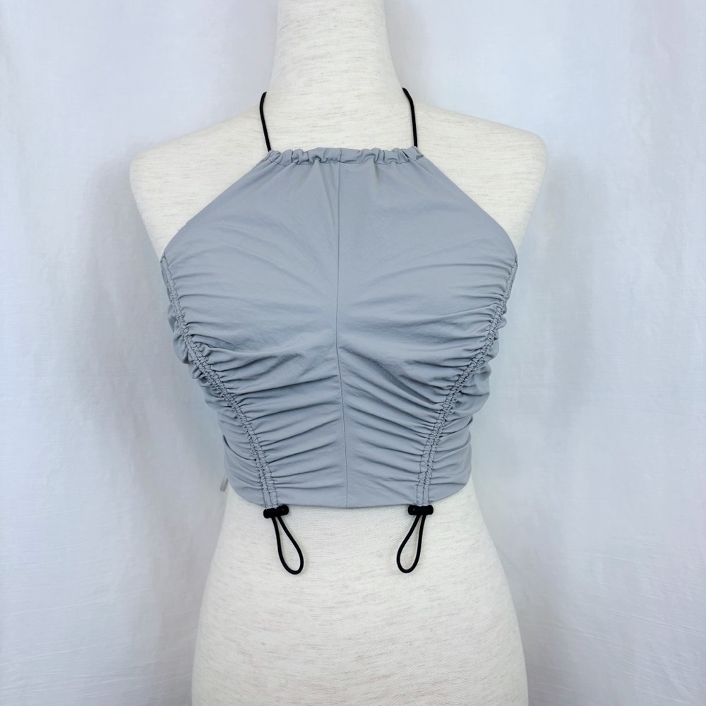 Bershka Gray Ruched Halter Crop Top Medium